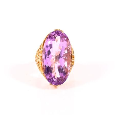 Designer Ring for Women in Solid 925 Sterling Silver with Amethyst Gemstone and 18k Vermeil Gold